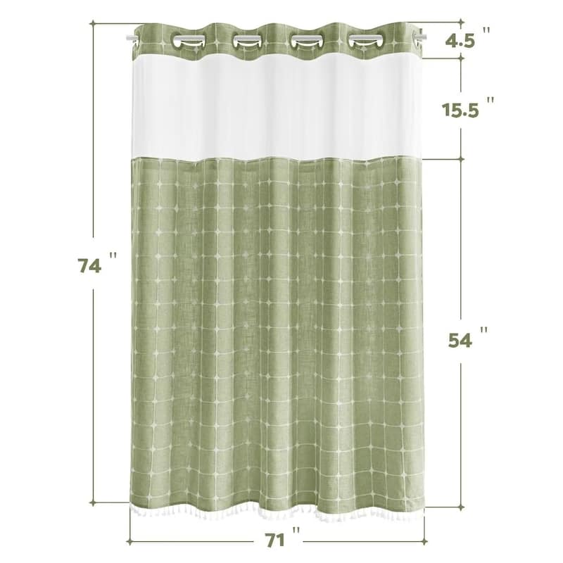 No Hook Geometric Tassels Shower Curtain with Snap-in Liner