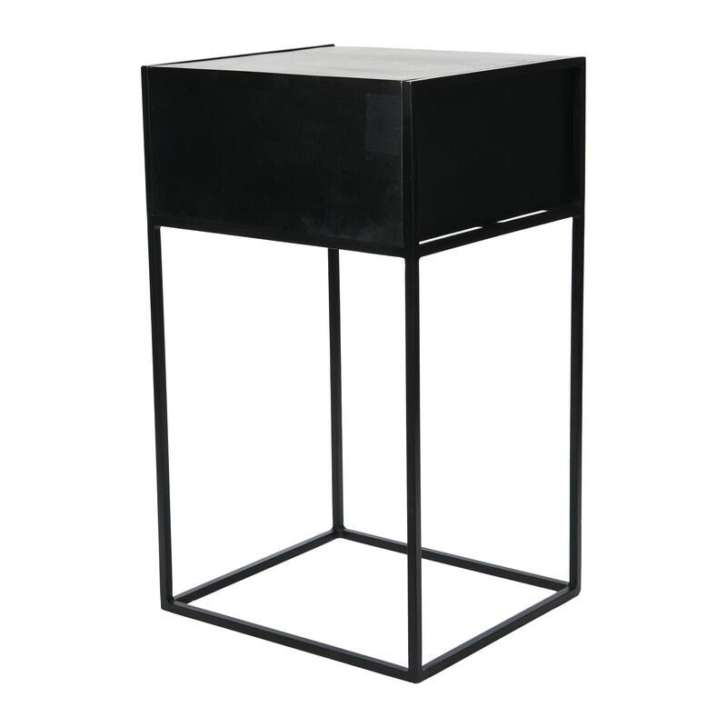 Solid Wood Nightstand with Metal Legs and Woven Cane Drawer Detail