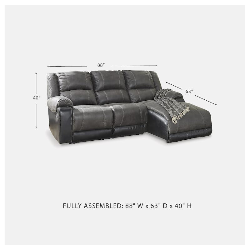 Signature Design by Ashley Nantahala Gray 3-Piece Reclining Sectional with Chaise - 88"W x 63"D x 40"H