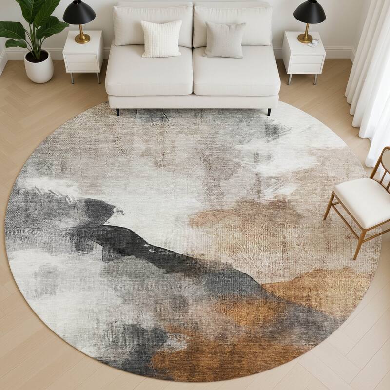 Premium Washable Super Soft Abstract Contemporary Mayfield Rug - Paprika - 8' x 8'