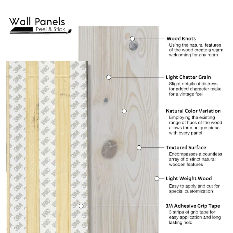 Peel and Stick Solid Wood Wall Paneling, Assorted Length, 5-inch Width, 19 sq ft