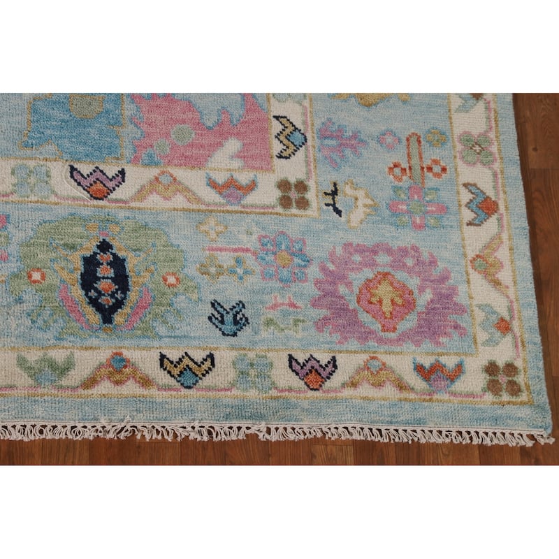 Light Blue Oushak Rug Hand-Knotted Wool Carpet - 8'11" x 11'8"