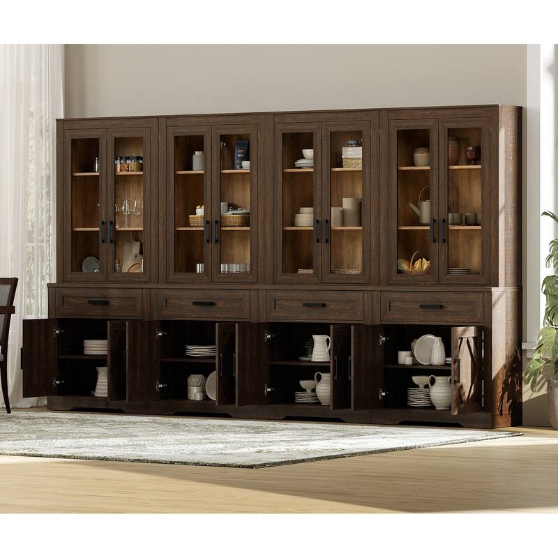 5 Tier 4-Column Bookshelf Set with Open Storage and Glass Doors