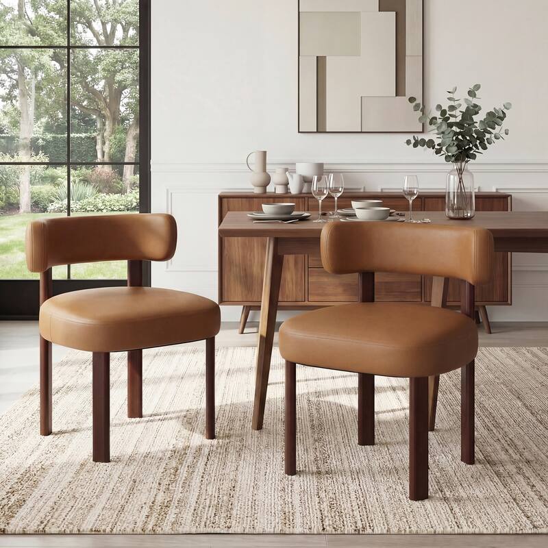 Modern Upholstered Dining Chairs with Solid Wood Legs Ergonomic Backrest - Set of 2