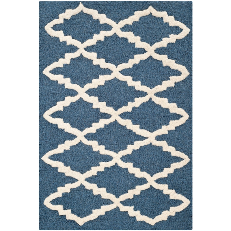 SAFAVIEH, Handmade Cambridge Reny Modern Moroccan Wool Rug - 2' x 3' - Navy/Ivory