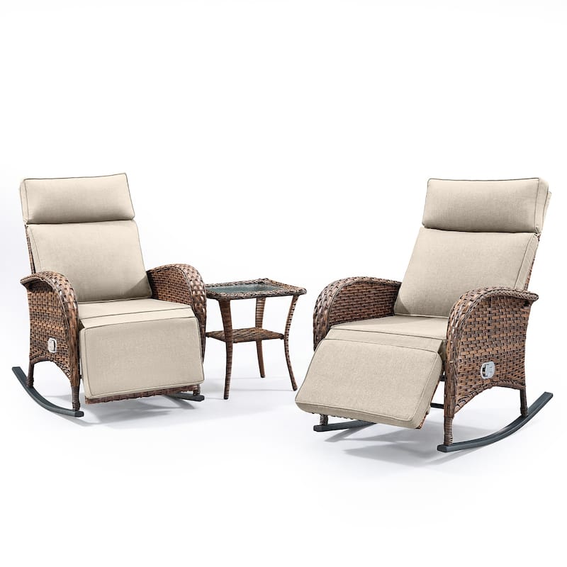 Pocassy Patio Versatile Outdoor Recliner Rocker Chair Table with Thick Cushion