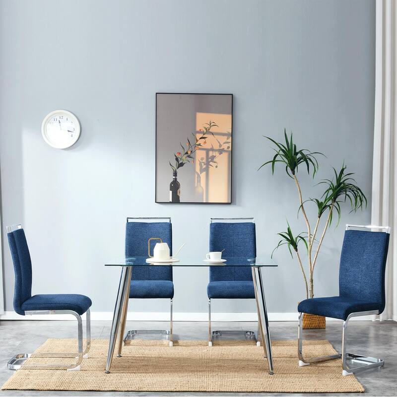 Modern Upholstered High Back Dining Chairs with C-Shaped Metal Legs