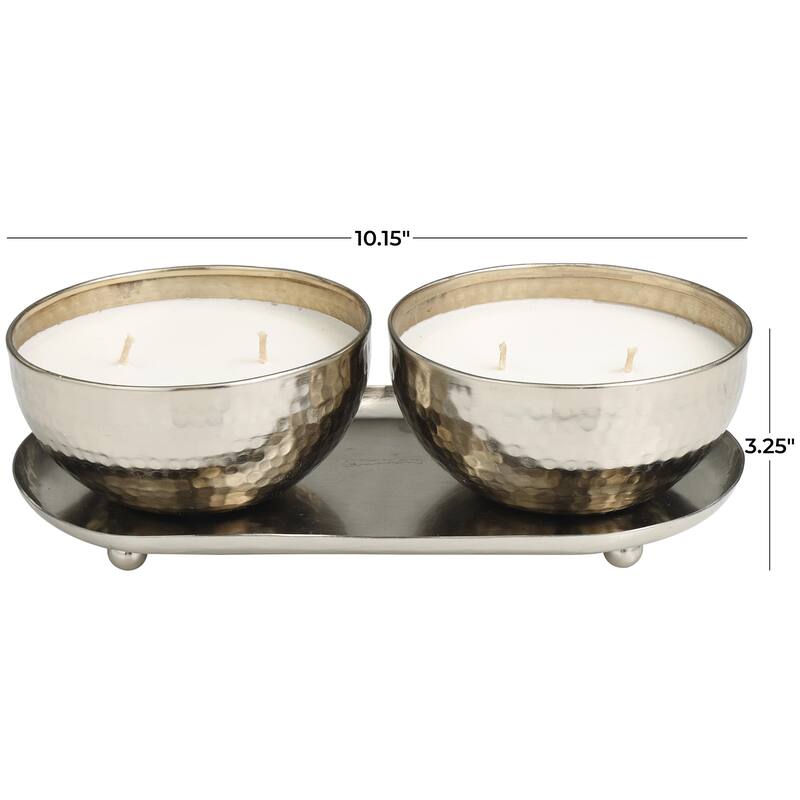 Metal Scented Hammered 12 oz 2 Wick Decorative Candle with White Wax - Set of 2 Gold, Copper, Silver - Roche River Decor