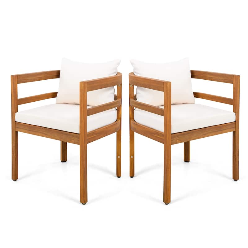 Christopher Knight Home - Ardene Modern Outdoor Solid Acacia Wood Dining Arm Chair Set with Removable Cushions & Slatted Black