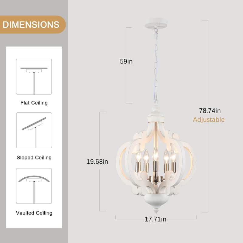 5-Light Country Wood Chandelier Light Fixture for Kitchen Island Dining Room