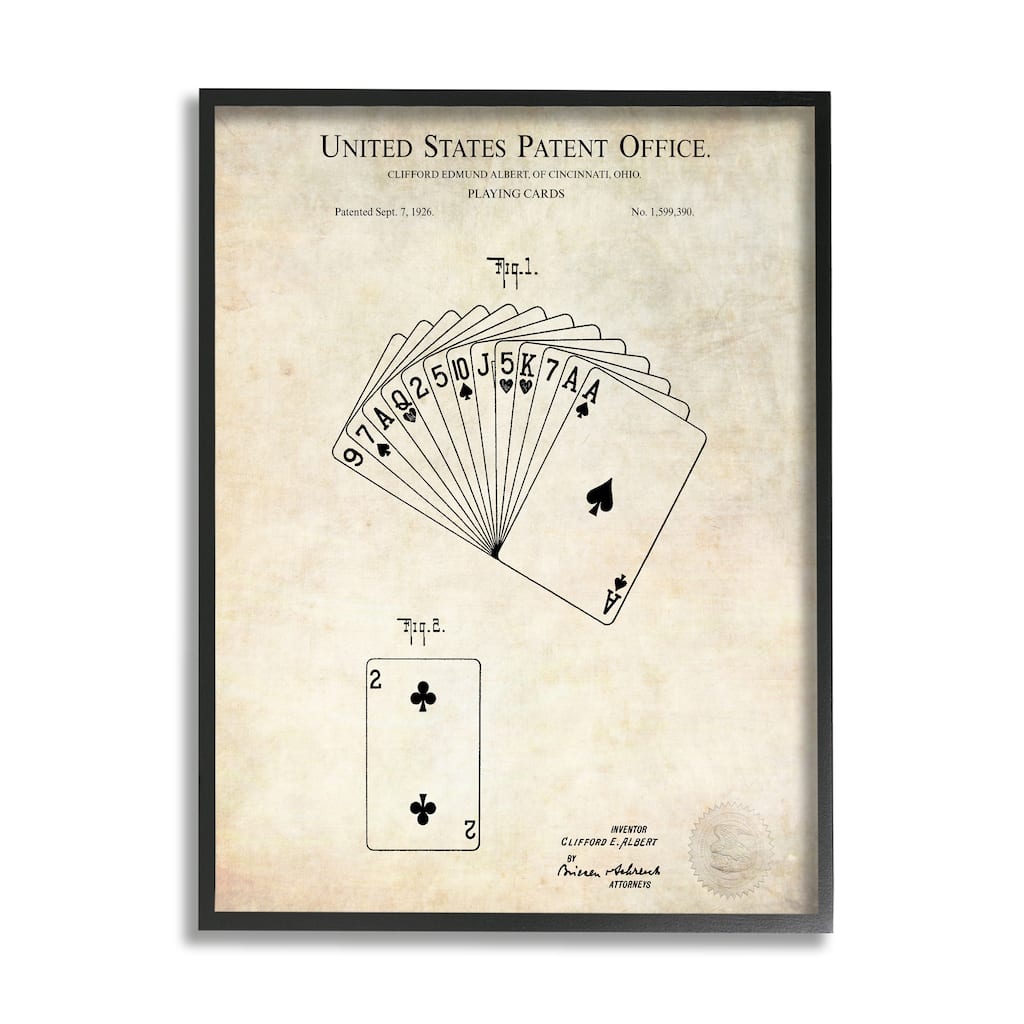 Stupell Vintage Playing Cards Patent Diagram Blueprint Text Framed Wall Art - Beige
