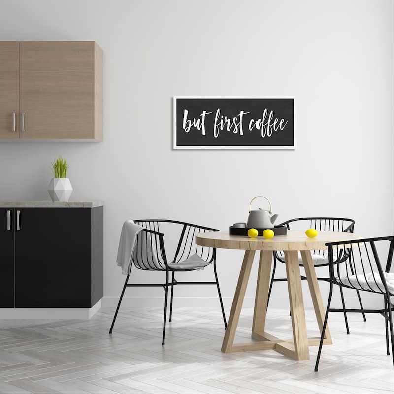 Stupell But First Coffee Calligraphy Script Kitchen Phrase Framed Wall Art, Design by Lettered and Lined - Black