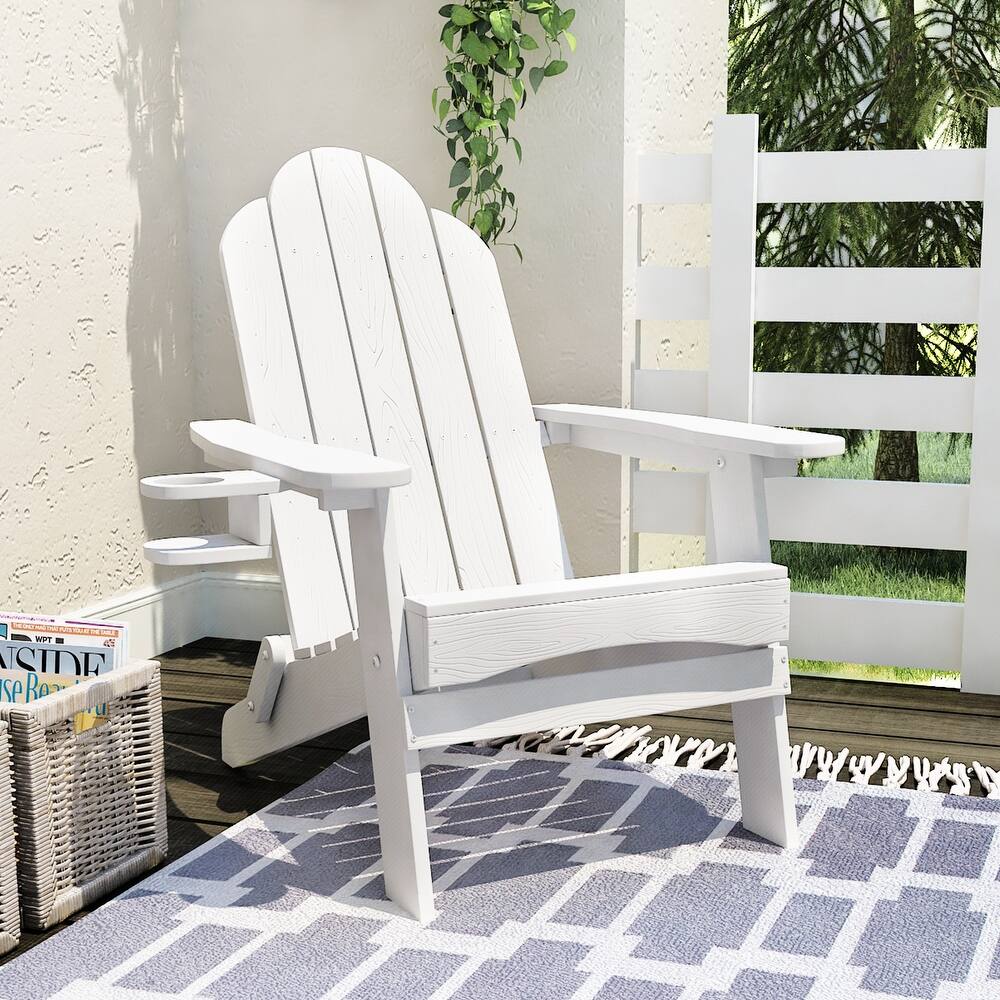 Eco-Friendly Patio Folding HDPS Plastic Outdoor Adirondack Chairs With Cup Holder - 35"D x 30"W x 36.2"H