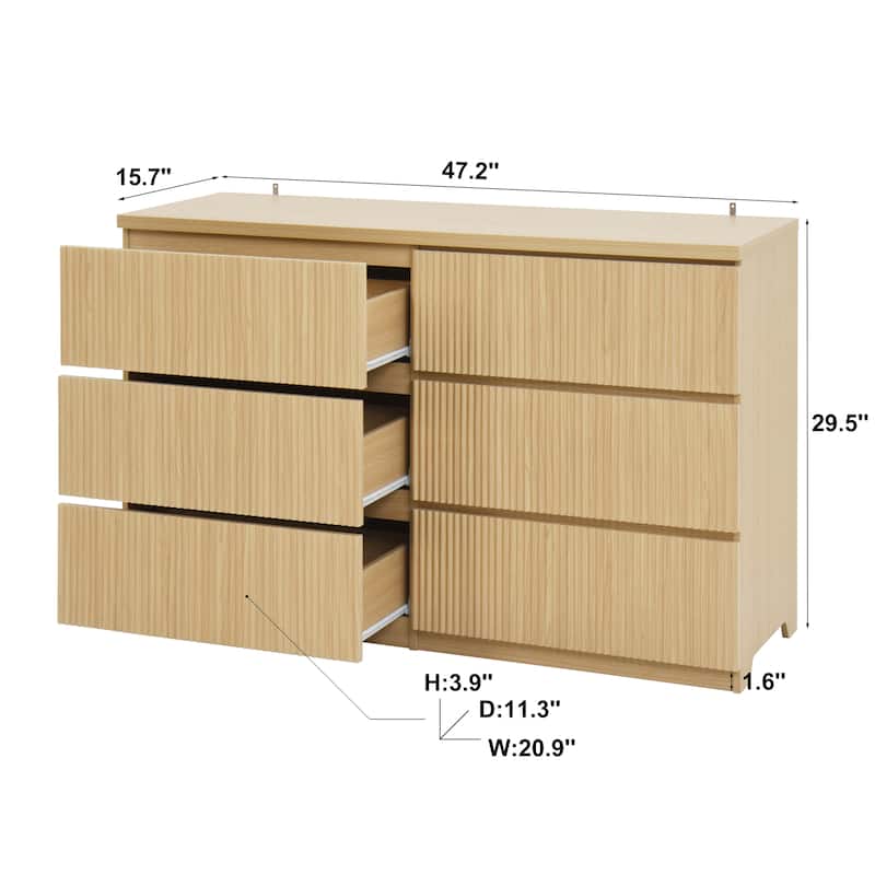 6-Drawer Storage Cabinet Dresser with Wavy Panel, Wood Clothes Organizer for Bedroom & Hallway