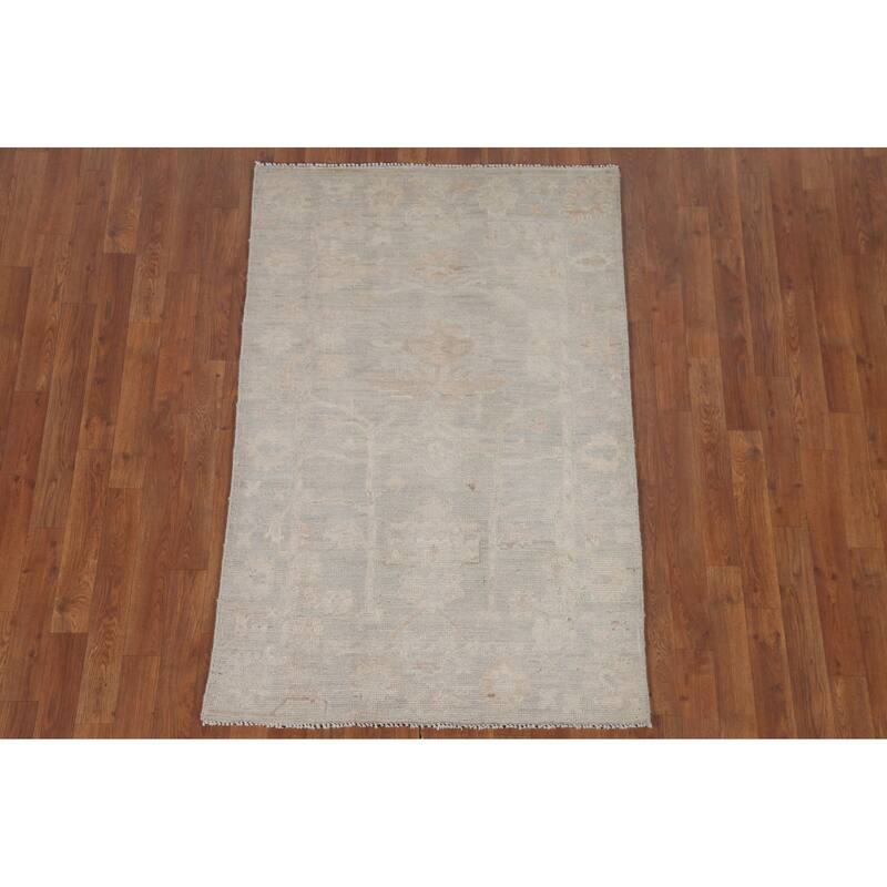 Hand Knotted Oriental 100% Wool Carpet Transitional All-Over Green Oushak Area Rug - 4' 11'' X 3' 2''