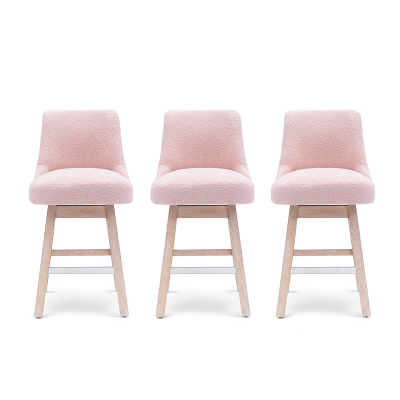 Boucle Polyester Upholstered Swivel Counter Stool - Foot Glides (Set of 3)