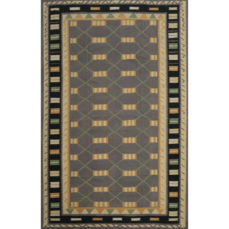 Hand Woven Oriental 100% Wool Carpet Southwestern Modern Greys & Charcoal Kilim Area Rug - 14' 10'' X 11' 5''