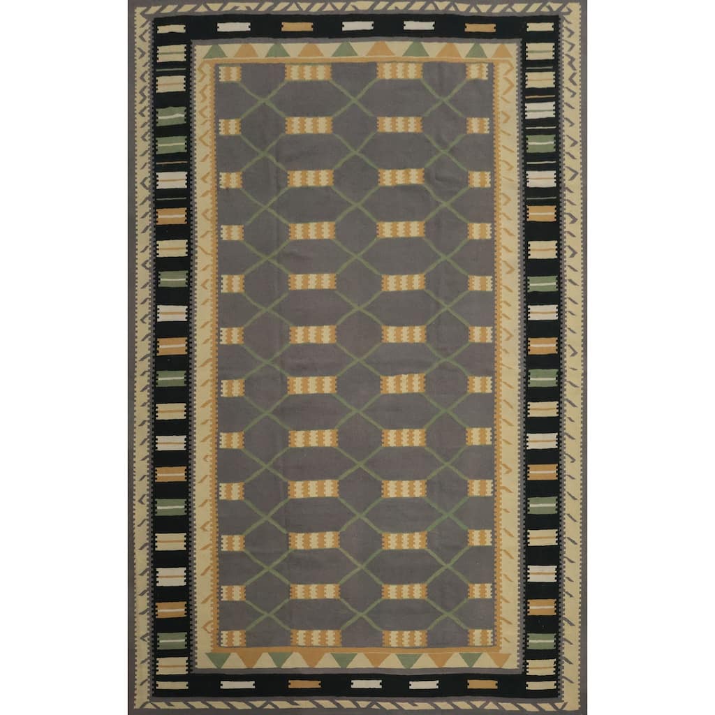 Hand Woven Oriental 100% Wool Carpet Southwestern Modern Greys & Charcoal Kilim Area Rug - 14' 10'' X 11' 5''