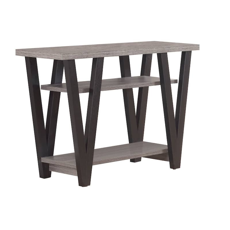 Zigzag Contemporary Solid Wooden Sofa Table With Bottom Shelves, Gray And Black