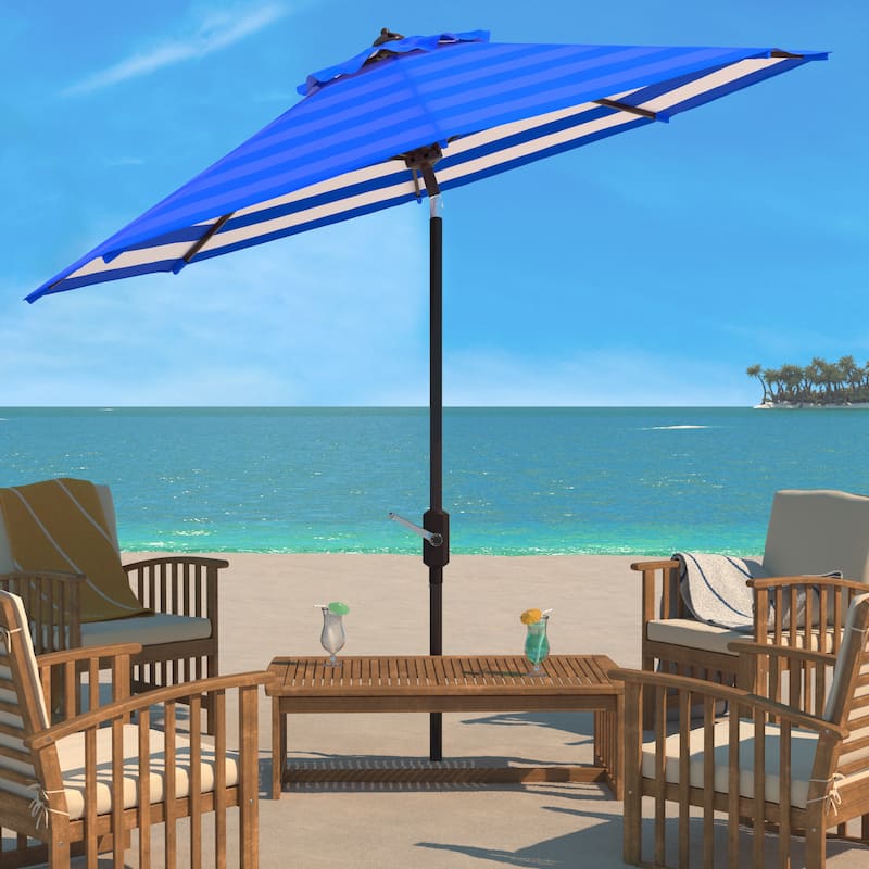 SAFAVIEH Hadire Inside Out Striped 9 Ft Crank Outdoor Umbrella