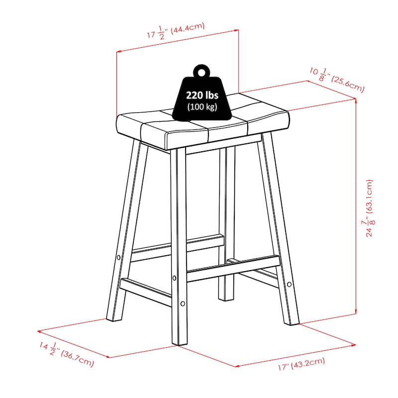 3 Piece Counter Height Table Set with Cushioned Saddle Seat Stools - 39.37"W x 19.69"D x 33.27"H