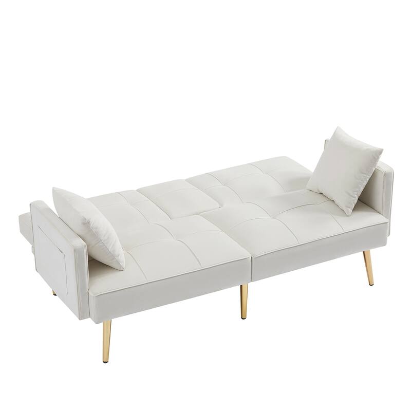 Velvet Futon Sofa Bed with Gold Metal Legs for Living Room, Entryway, Hallway, Office