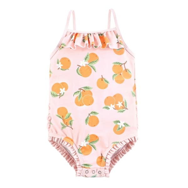 slide 1 of 1, Hudson Baby Girls Baby Swimsuit, Citrus Orange 12-18 Months - Citrus Orange Baby
