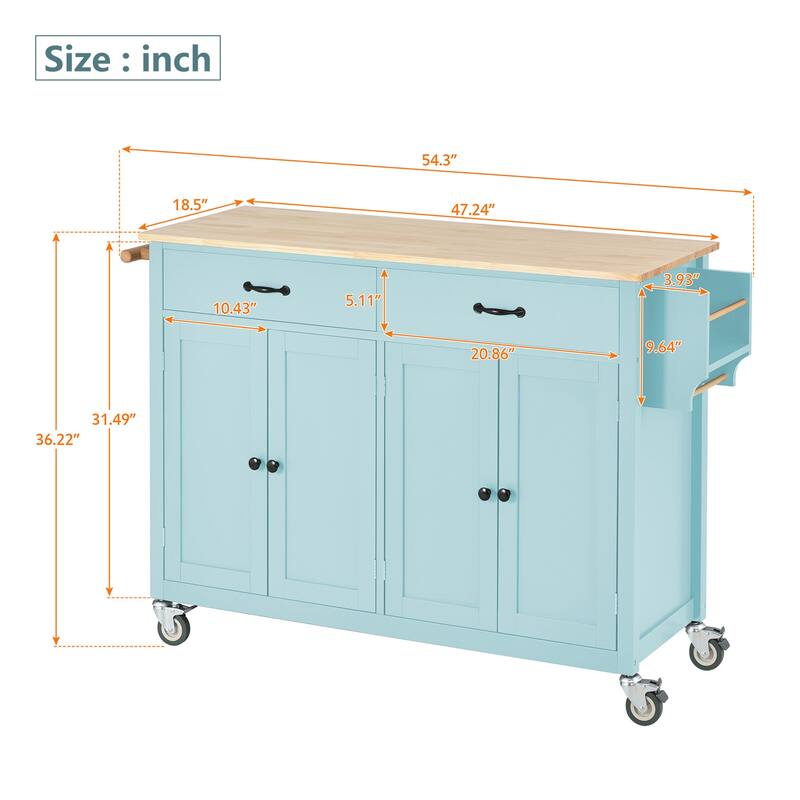 Kitchen Island Cart with Solid Wood Top and Locking Wheels