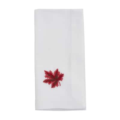 Embroidered Table Napkins With Autumn Leaf Design (Set of 4) - 20"x20"