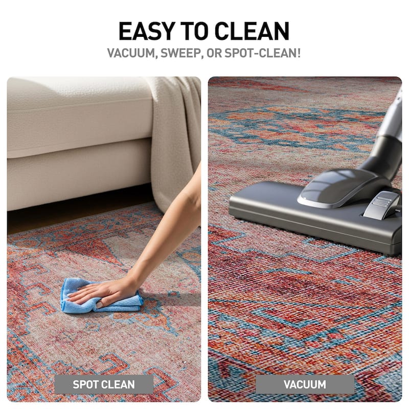 World Rug Gallery Vintage Bohemian Machine Washable Non Slip Area Rug