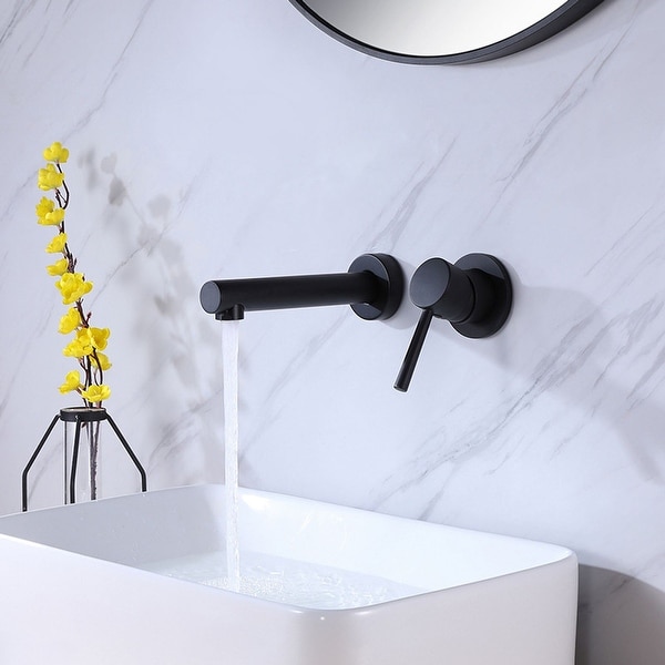 Modern Wall Mount Bathroom Sink Faucet with Single Handle Solid Brass
