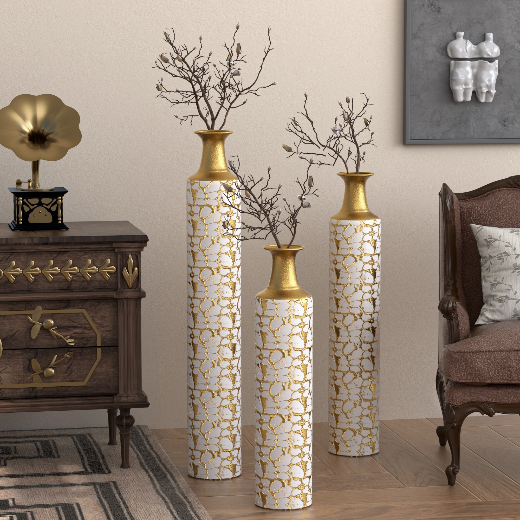 Floor Vases Gold Large Vases - 32/28/24 inch Decorative High Vases Set of 3 for Home Decor Vintage Large Vases