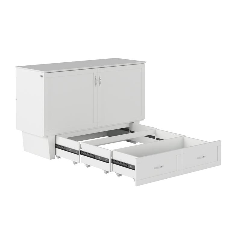 Chelsea Queen Murphy Bed Chest with 6" Mattress, Storage Drawer & Built-In Charger in White