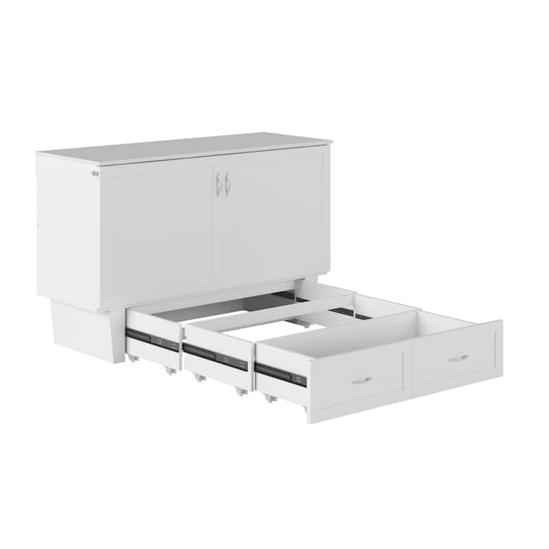 Monroe Queen Murphy Bed Chest with 6" Mattress, Storage Drawer & Built-In Charger in White