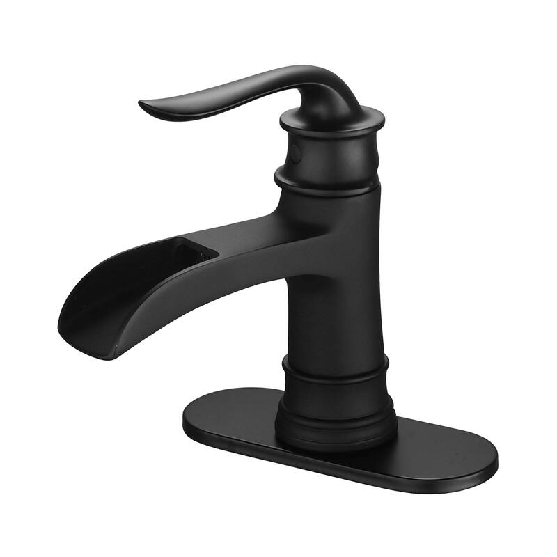 Bathroom Faucet Waterfall Single Handle Vessel Sink Faucet Deck Mount Black Vanity Faucets