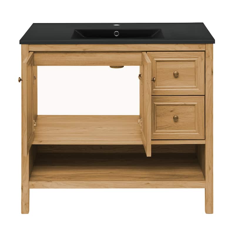 Chteau 36 In. Brown Oak Bathroom Vanity With Black Ceramic Sink Top