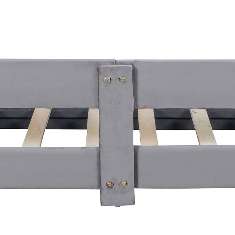 Stylish Lovely Twin Size Velvet Upholstered Platform Bed Frame with Unique Decorated Headboard