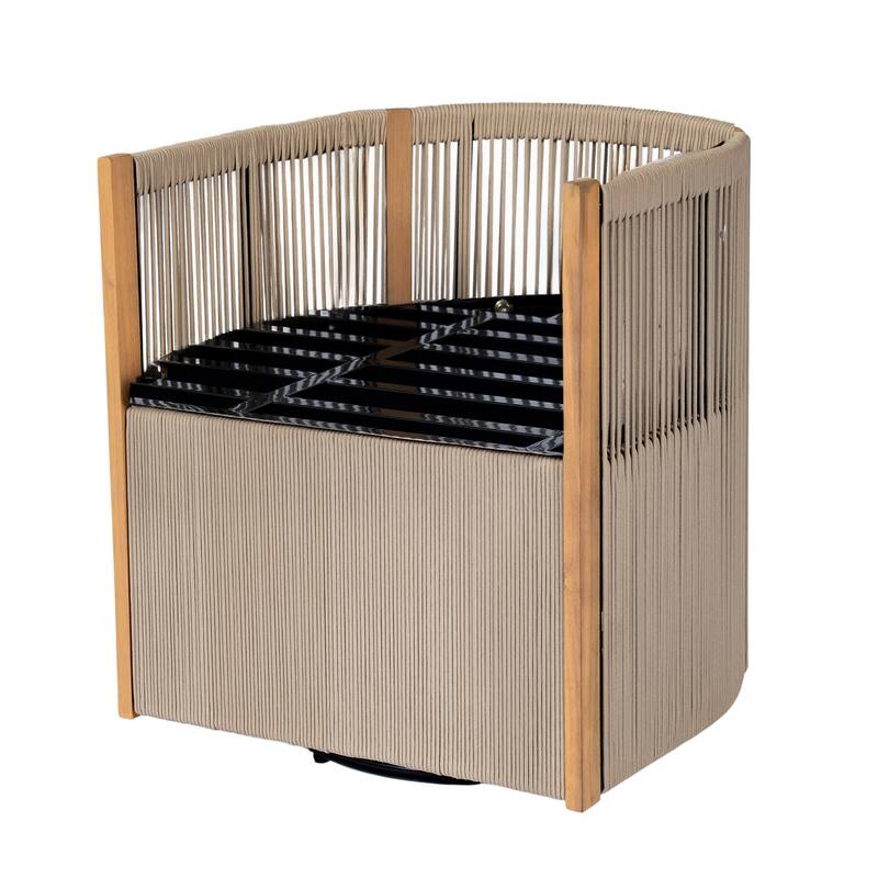 Christopher Knight Home - Roslyn 5-Piece Outdoor Acacia Wood Swivel Dining Set with Rope Woven Wicker Chairs & Round Slat Table