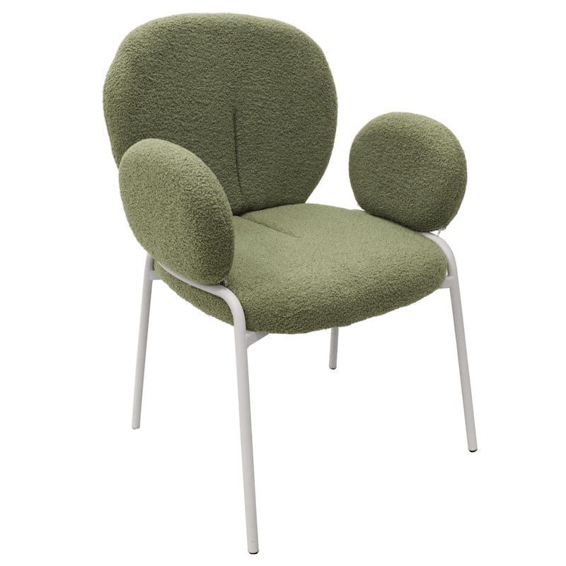 Celestial Boucle Dining Chairs in White Iron Legs by LeisureMod - Green