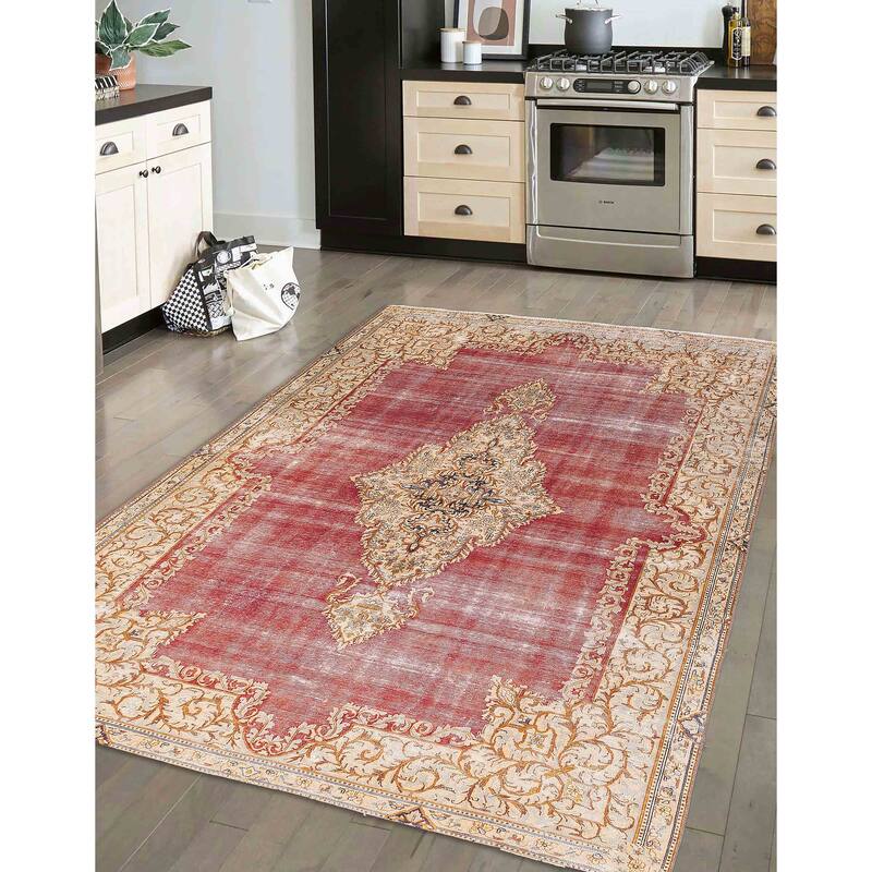 ECARPETGALLERY Hand-knotted Antalya Vintage Red Wool Rug - 7'4 x 11'0
