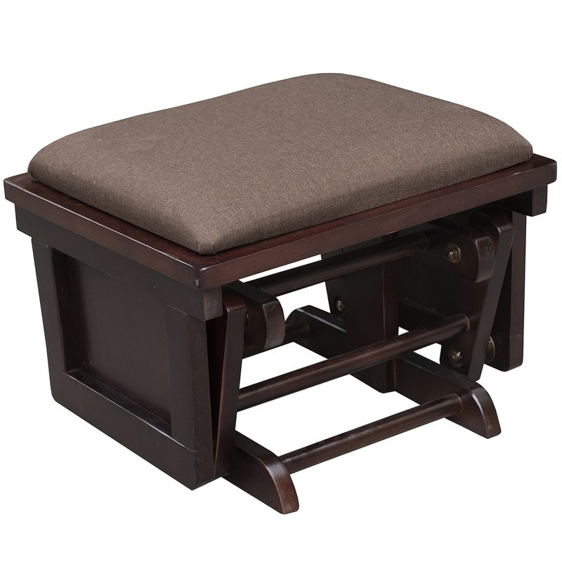 Brown Modern Thick Padded Cushion Seating and Wood Base Glider Rocking Chair with Ottoman