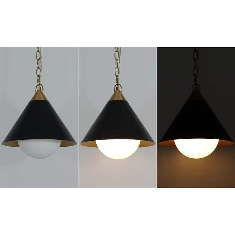 Modern 1-Light Black Gold Cone Pendant Light for Kitchen Island Dining Room - D 11.8'' x H 72.8" Max