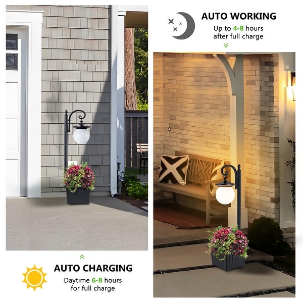 C Cattleya Integrated LED Solar Outdoor Post Light with Planter