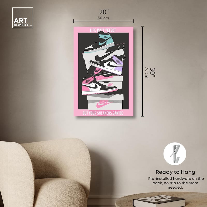Pastel Big Sneaker Stack Canvas by Art Remedy, Gallery Wrapped