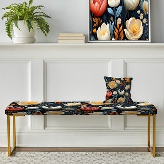 Blue Multicolor Garden Blooms Floral Pattern - Floral Upholstered Bench ...