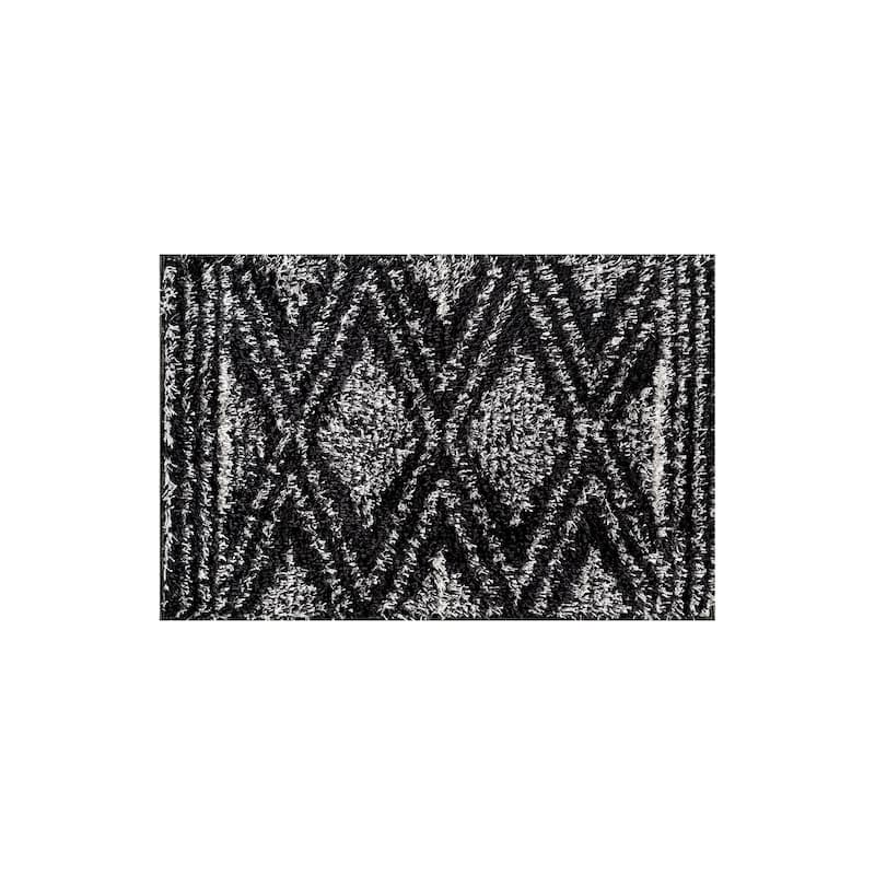 Geometric Shag Area Rug - Durable for Living Room, Bedroom - Polyester with Jute Backing - Anthracite Dark Gray and White
