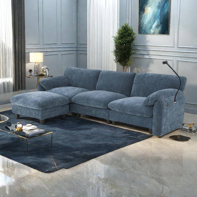 108" Chenille L-Shaped Modular Sectional Sofa with 31.5" Wide Seats, USB/Type-C Chargers & Storage Pockets - Blue Gray
