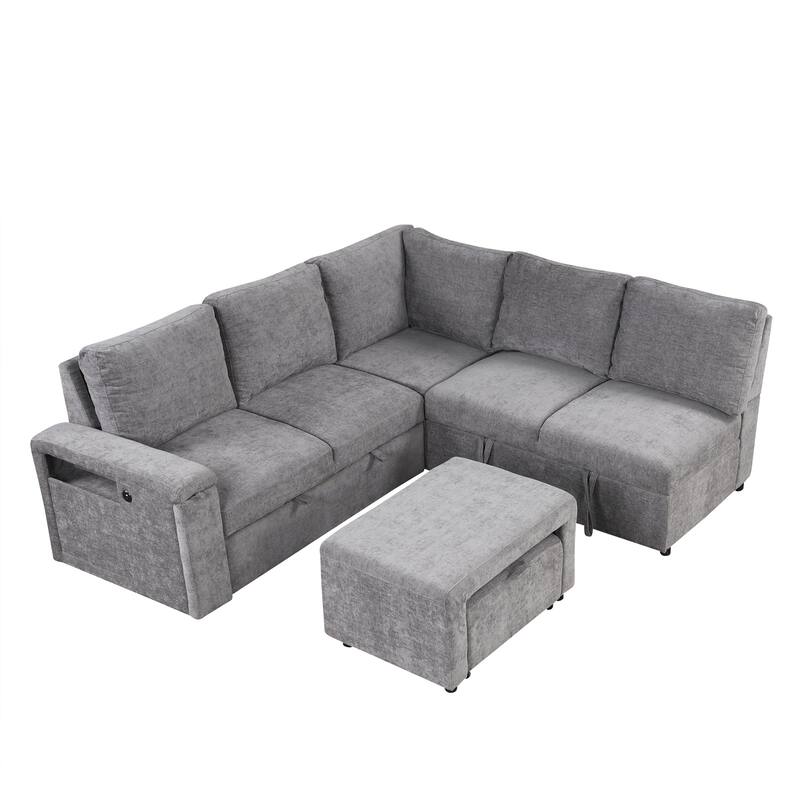 Modular L-Shaped Sectional Sofa, Pull out Sleeper Sofa Bed with Storage