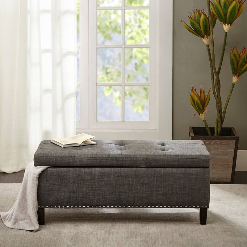 Mid-Century Modern Upholstered Storage Bench with Tufted Top for Stylish & Functional Storage - Grey