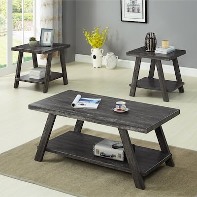 Contemporary Replicated Wood Shelf Coffee Set Table in Charcoal Finish